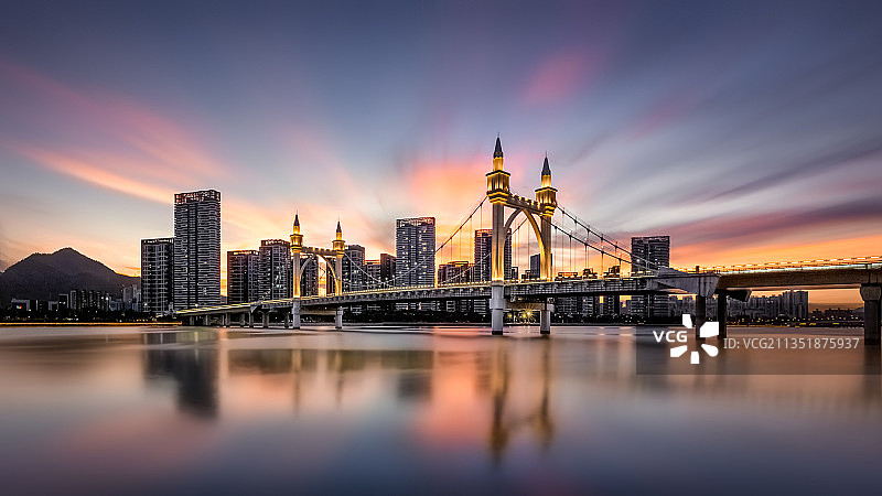 珠海前山河白石桥日落彩霞风景图片素材