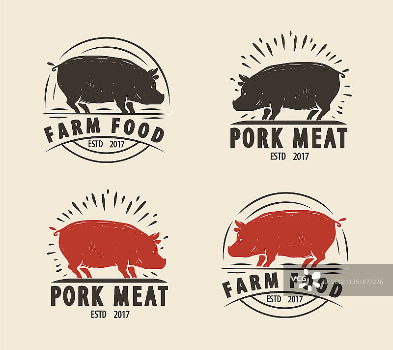 猪肉标志复古图案图片素材
