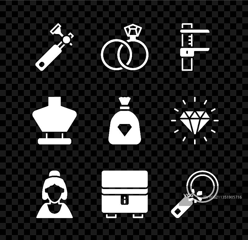 珠宝商放大镜结婚戒指卡尺合集图片素材