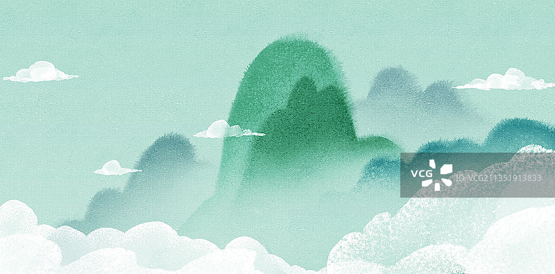 新中式山水插画图片素材