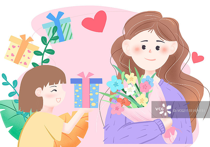 女孩给母亲送礼物图片素材