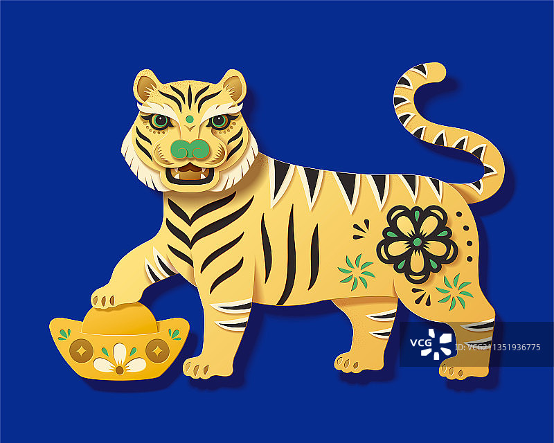 三维剪纸风格的虎年老虎元素图片素材