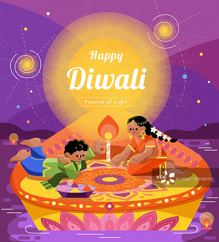 紫色印度排灯节庆祝贺卡图片素材