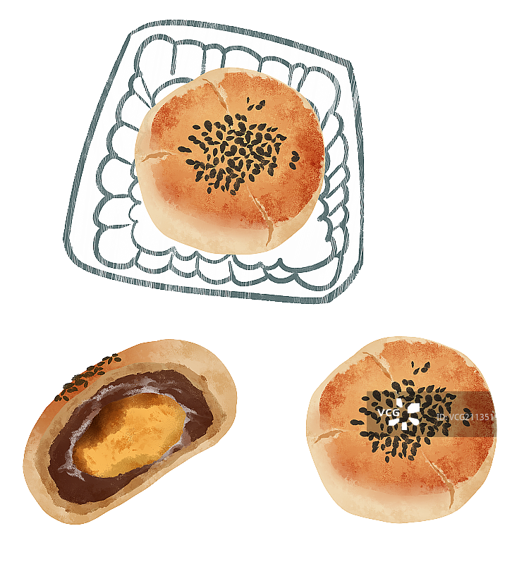 零食咸蛋黄酥插画元素图片素材