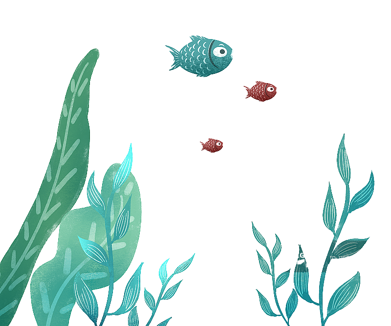 海底鱼海草插画元素图片素材