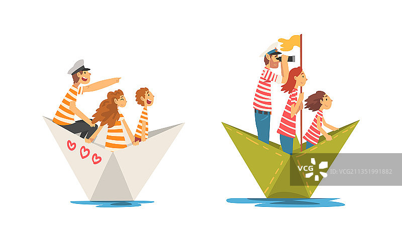 穿着条纹运动衫的父母和孩子在航行图片素材