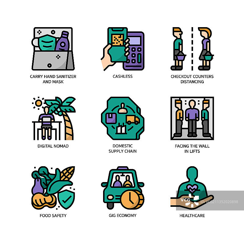 新冠疫情后的新常态图标集图片素材