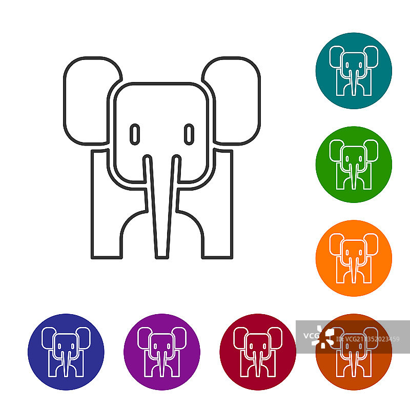 黑色线条大象图标，白色背景图片素材