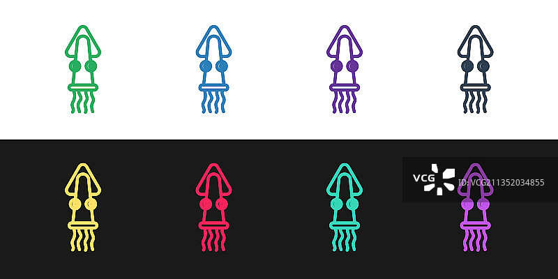 黑色和白色背景上的章鱼图标图片素材