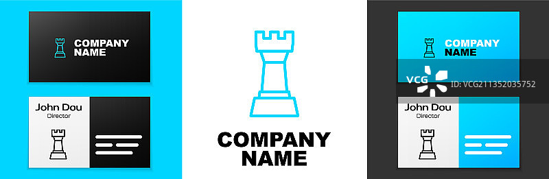 白色背景上的蓝色线条国际象棋图标图片素材