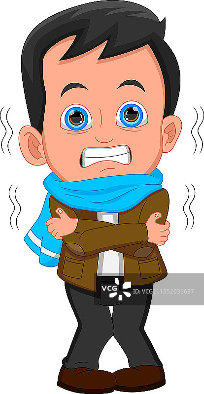 发烧男孩在寒冷中发抖图片素材