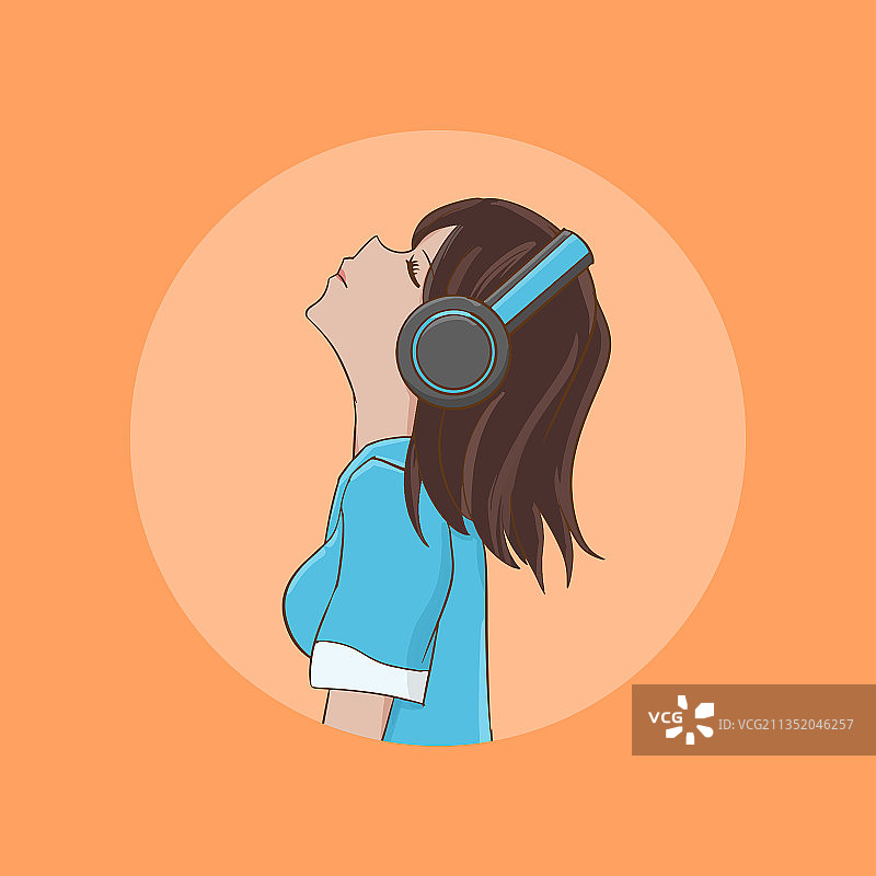 手绘卡通听音乐的女孩插画设计图片素材