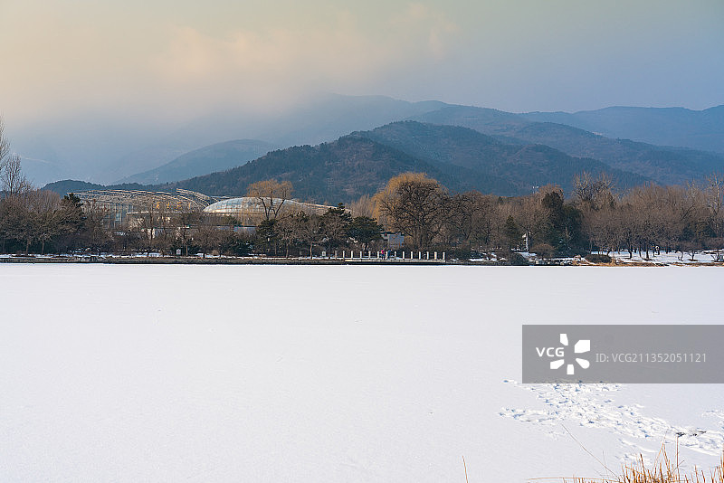 北京植物园的澄静湖图片素材