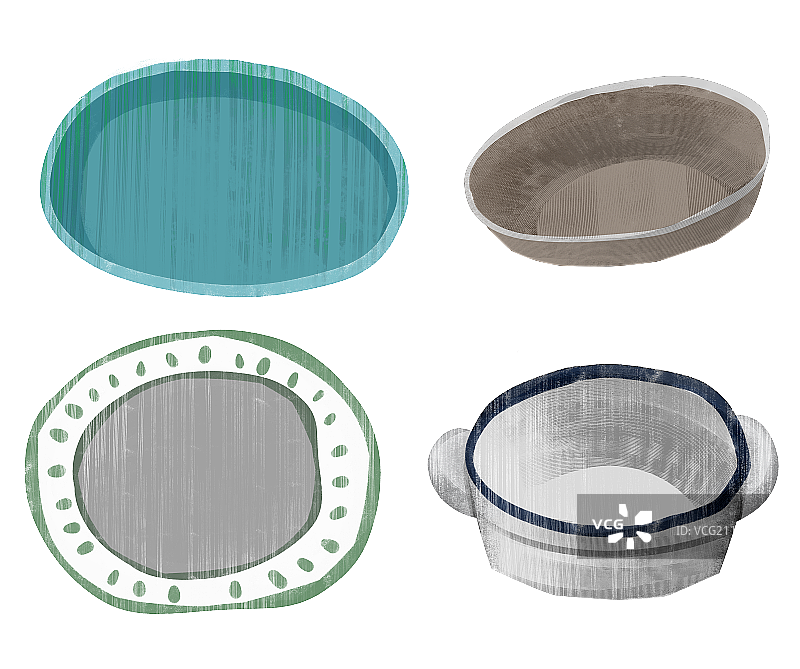 几个盘子碗插画元素图片素材