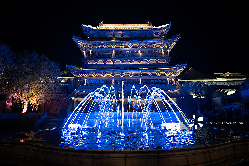 中国北京古北水镇长城音乐水舞秀图片素材