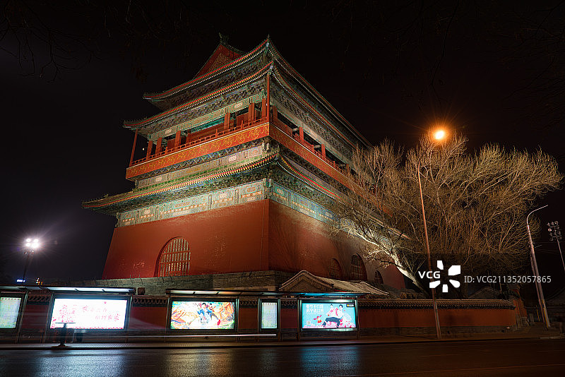 中国北京鼓楼的夜景图片素材
