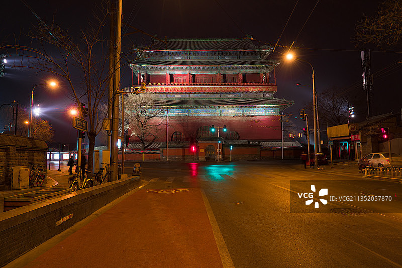 中国北京鼓楼的夜景图片素材