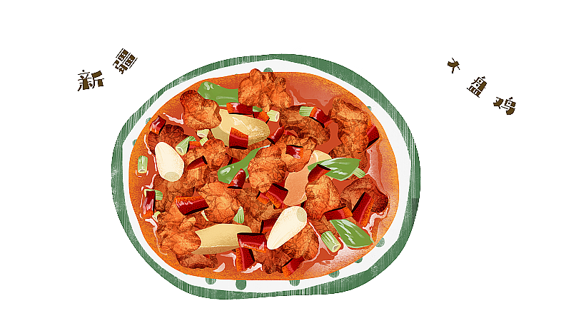 新疆大盘鸡插画元素图片素材