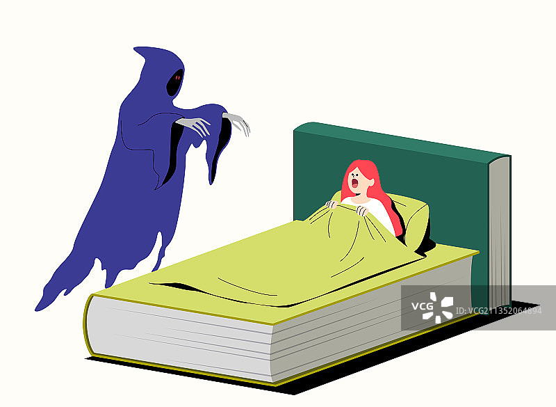 恐怖书籍类型，女士害怕鬼魂图片素材