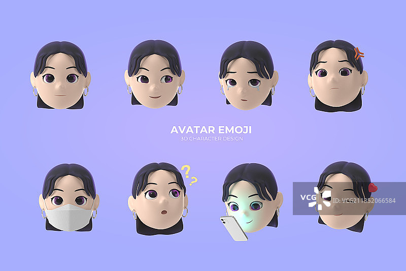 具有情感、元宇宙、虚拟现实的3D渲染虚拟女性角色图片素材