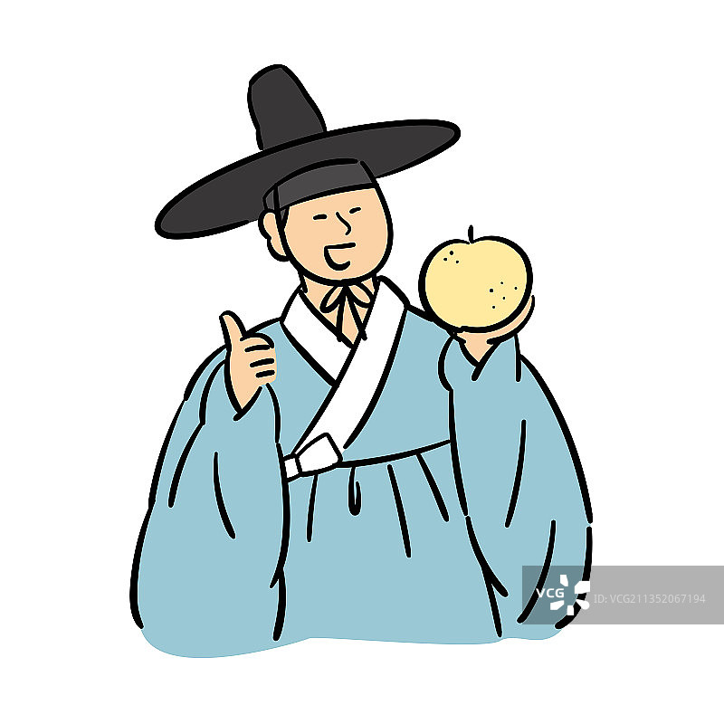 手持梨的韩服韩国儒生图片素材