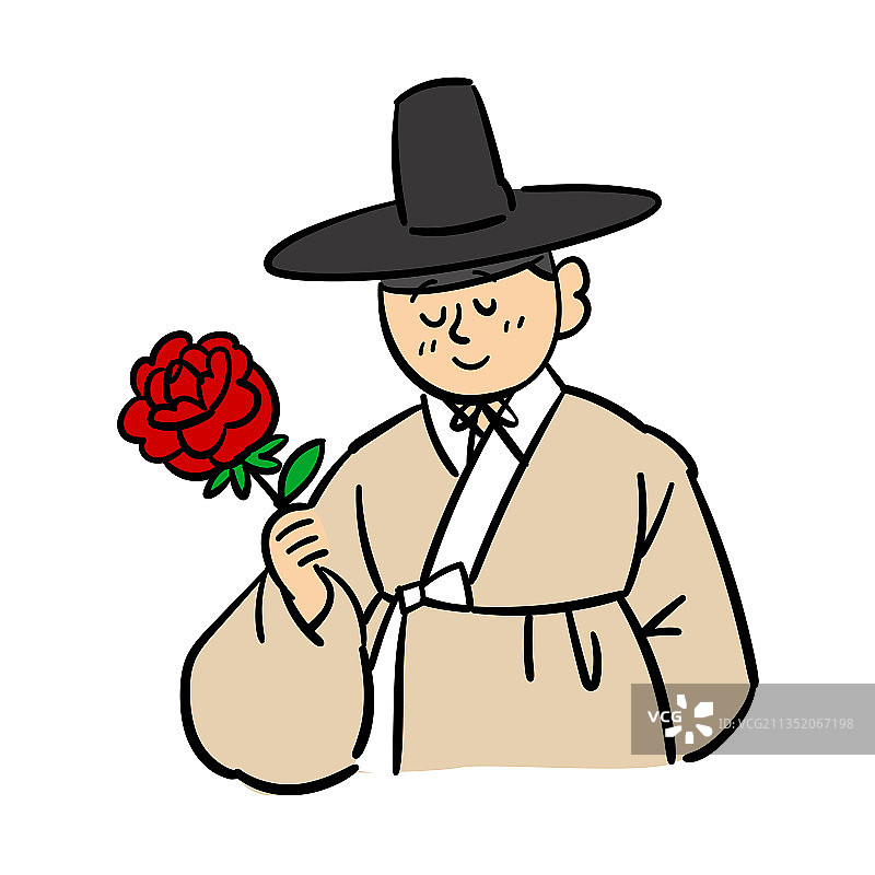 身穿韩服的朝鲜士大夫与玫瑰图片素材