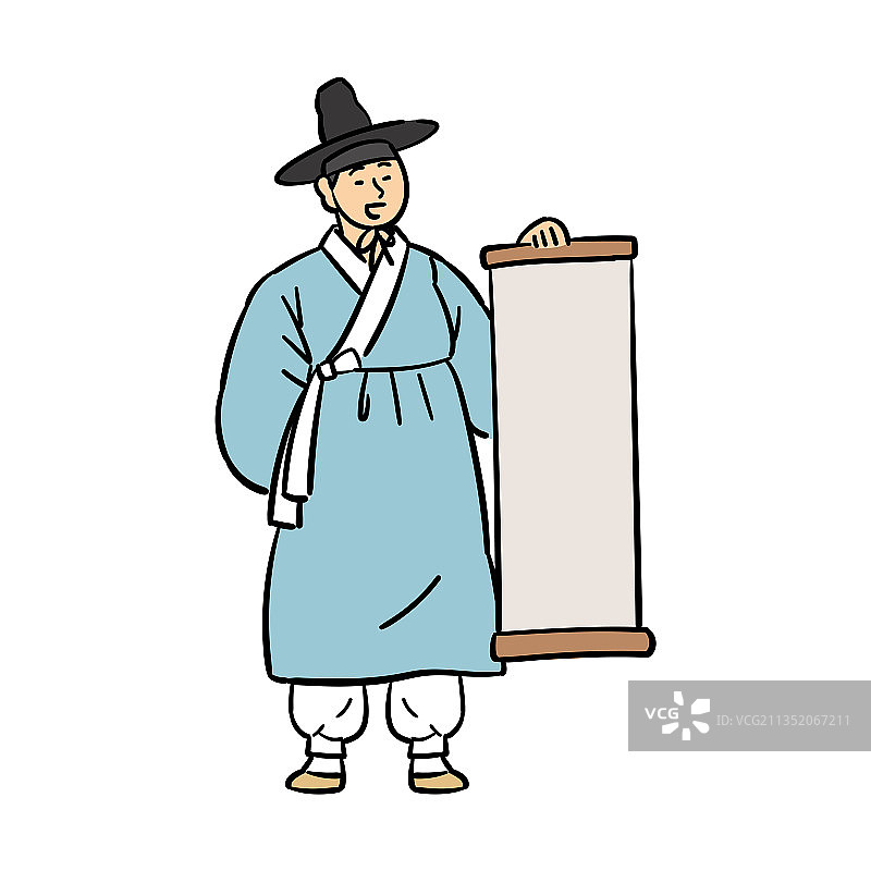 身穿韩服、手持卷轴的朝鲜学者图片素材