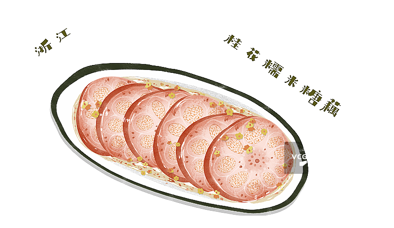 桂花糯米糖藕插画元素图片素材