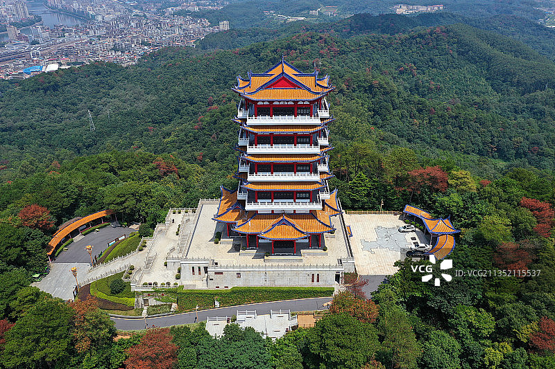 广东省韶关市浈江区韶关国家森林公园韶阳楼航拍图片素材