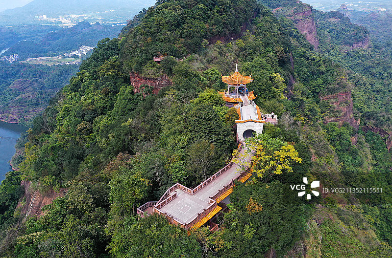 广东省韶关市仁化县中国红石公园丹霞山旅游风景区长老峰景区航拍图片素材