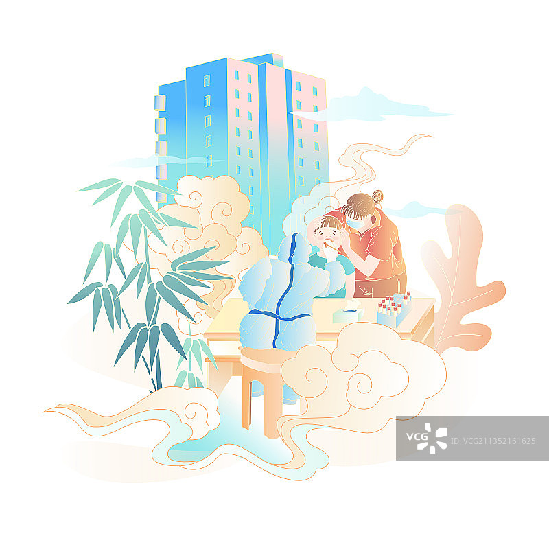 医护人员正在对儿童做核酸采集插画图片素材