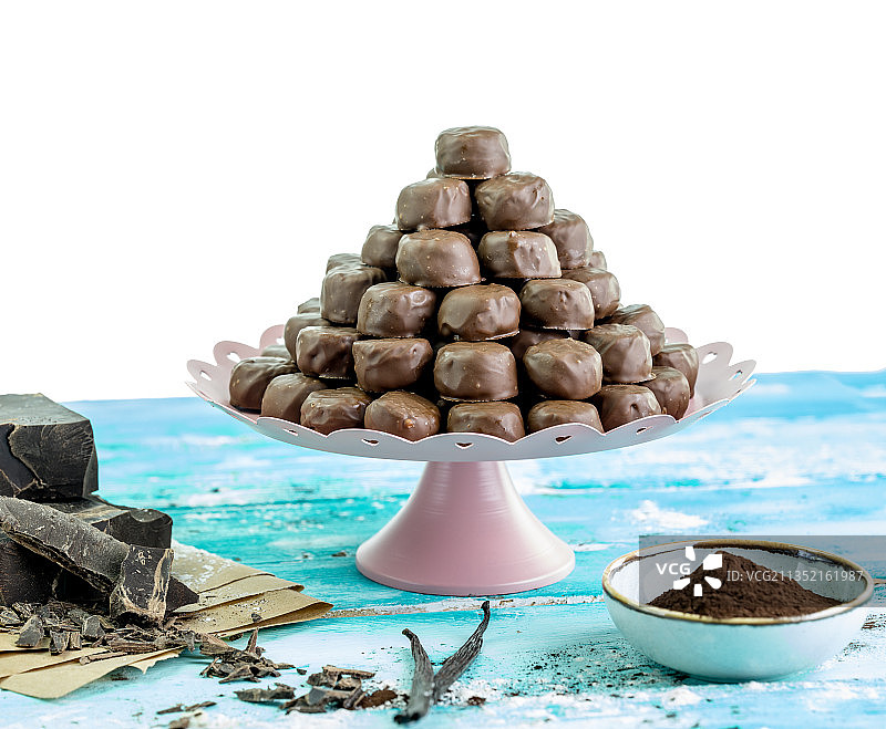 白色背景下的巧克力冰淇淋特写图片素材