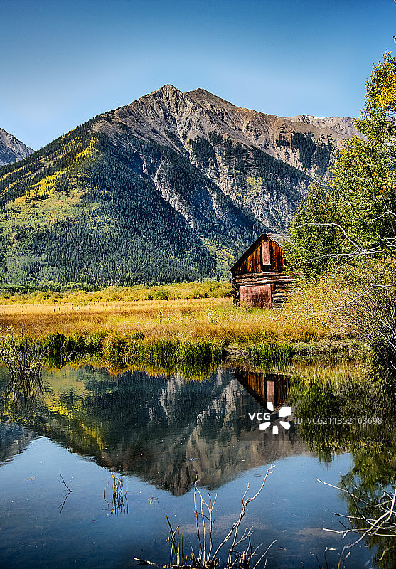 美国科罗拉多州皮特金县湖畔建筑风光图片素材