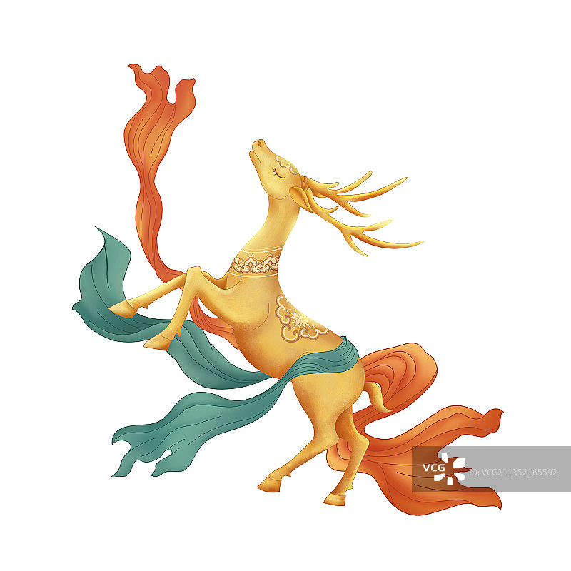 鹿与飘带彩色图案白色背景图片素材