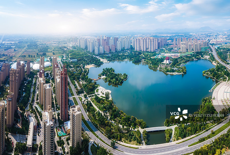 航拍山东枣庄城市风光全景图片素材