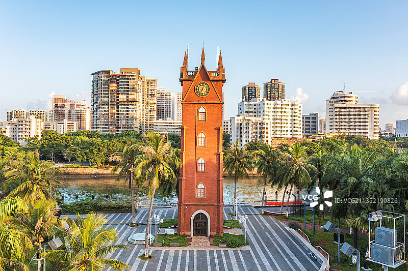 海南省海口钟楼航拍图片素材