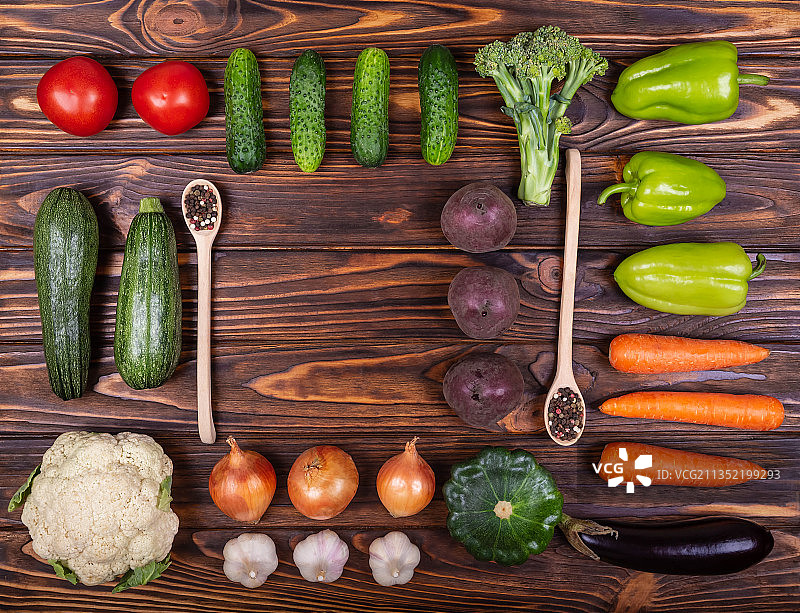 餐桌蔬菜俯视图图片素材