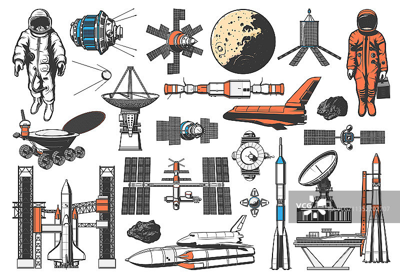 太空火箭星系卫星宇航员宇宙飞船图片素材