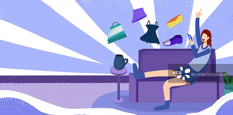 卡通手绘女生网购插画图片素材