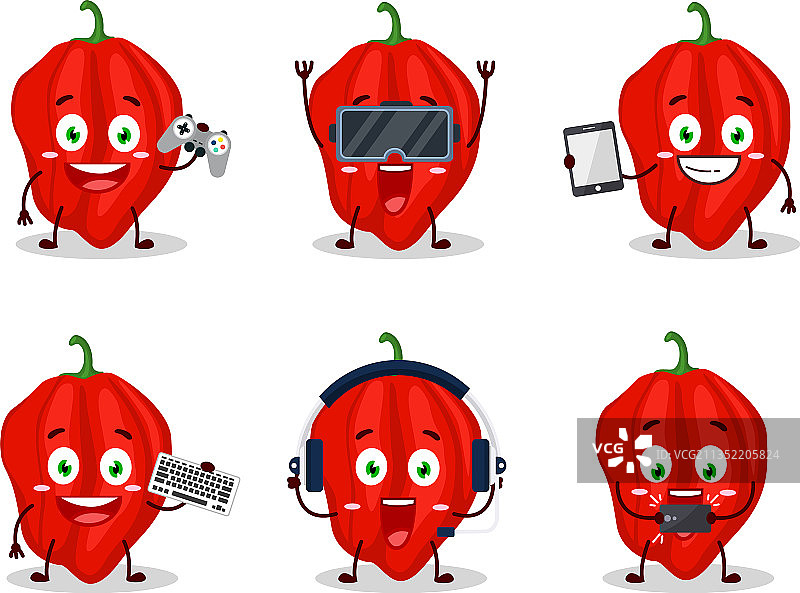 新的红色哈瓦那辣椒卡通人物在玩耍图片素材