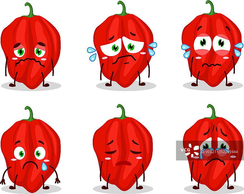 悲伤的新红哈瓦那辣椒卡通形象图片素材