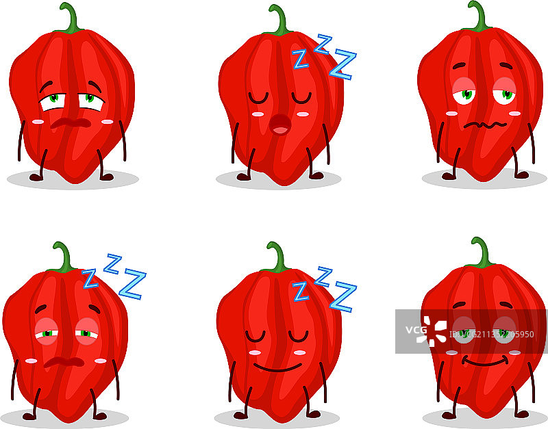 昏昏欲睡的红色哈瓦那辣椒卡通形象图片素材