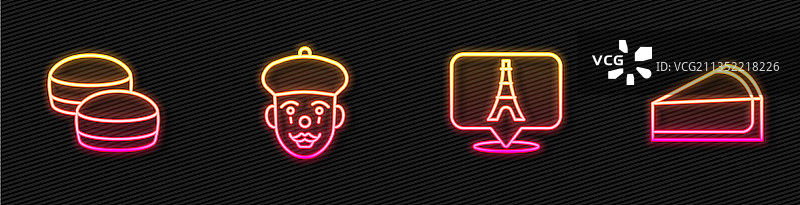 埃菲尔铁塔、马卡龙与法国哑剧演员线条素材图片素材