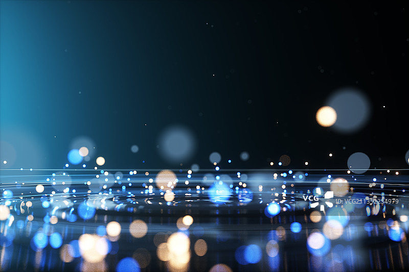 波纹水面悬浮发光粒子带有线条的虚化背景图片素材