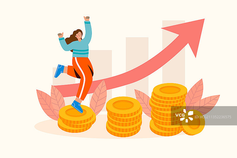 庆祝经济增长的年轻人矢量插画图片素材