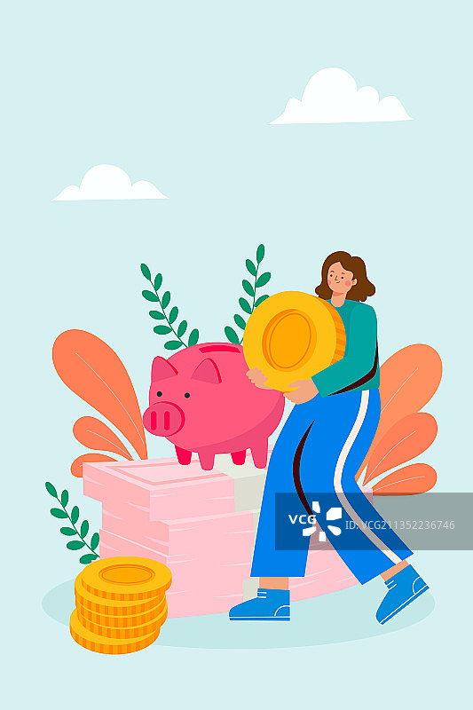 储蓄理财的年轻人矢量插画图片素材