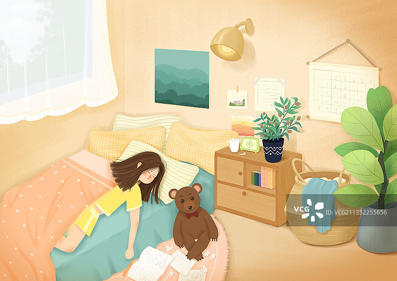 一个人的生活房间插画图片素材