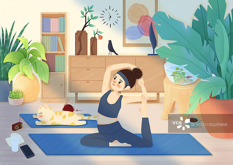 一个人的生活房间插画图片素材