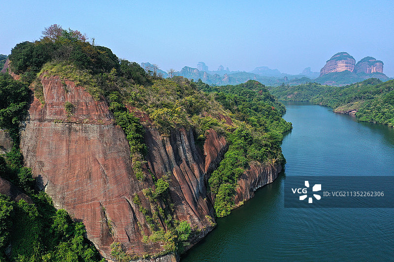 广东省韶关市仁化县中国红石公园丹霞山旅游风景区长老峰景区航拍图片素材