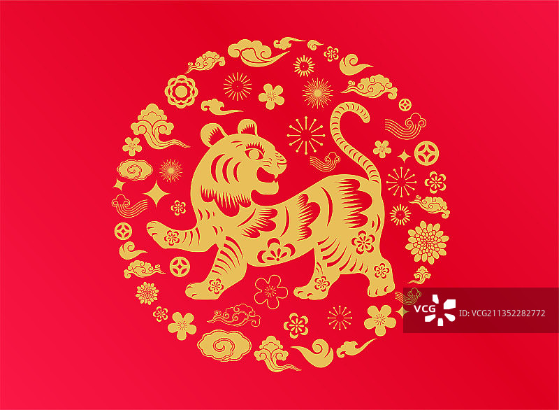 虎年老虎喜庆剪纸插画图片素材